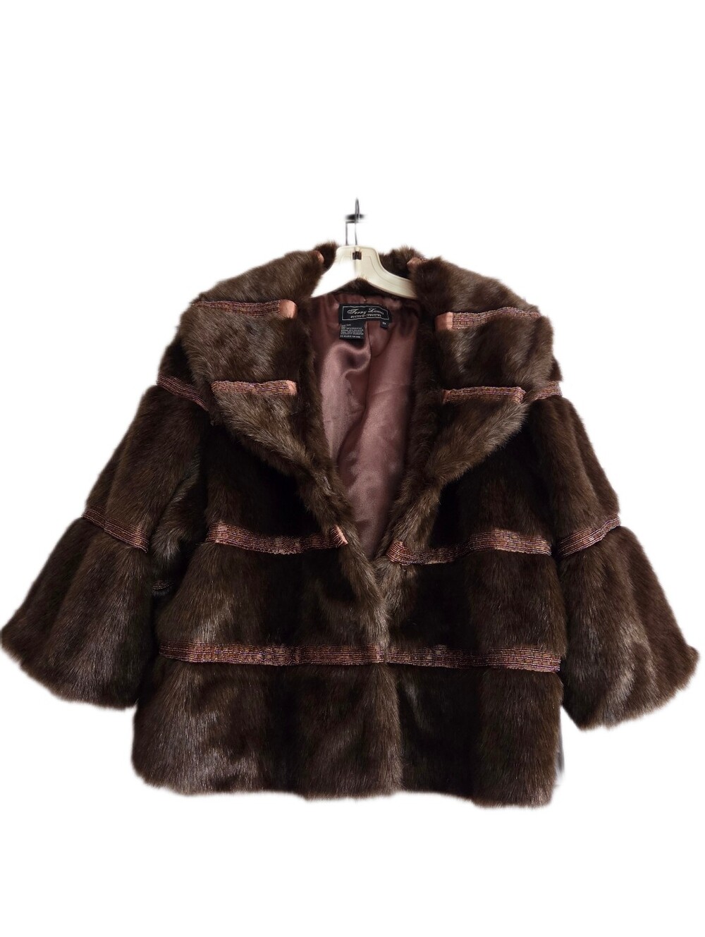 Terry Lewis Brown Classic Luxuries Faux Fur Beaded Coat Y2K Luxury  Plus Size XL
